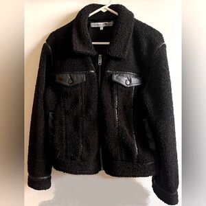 Rebecca Minkoff sheerling and faux leather jacket
